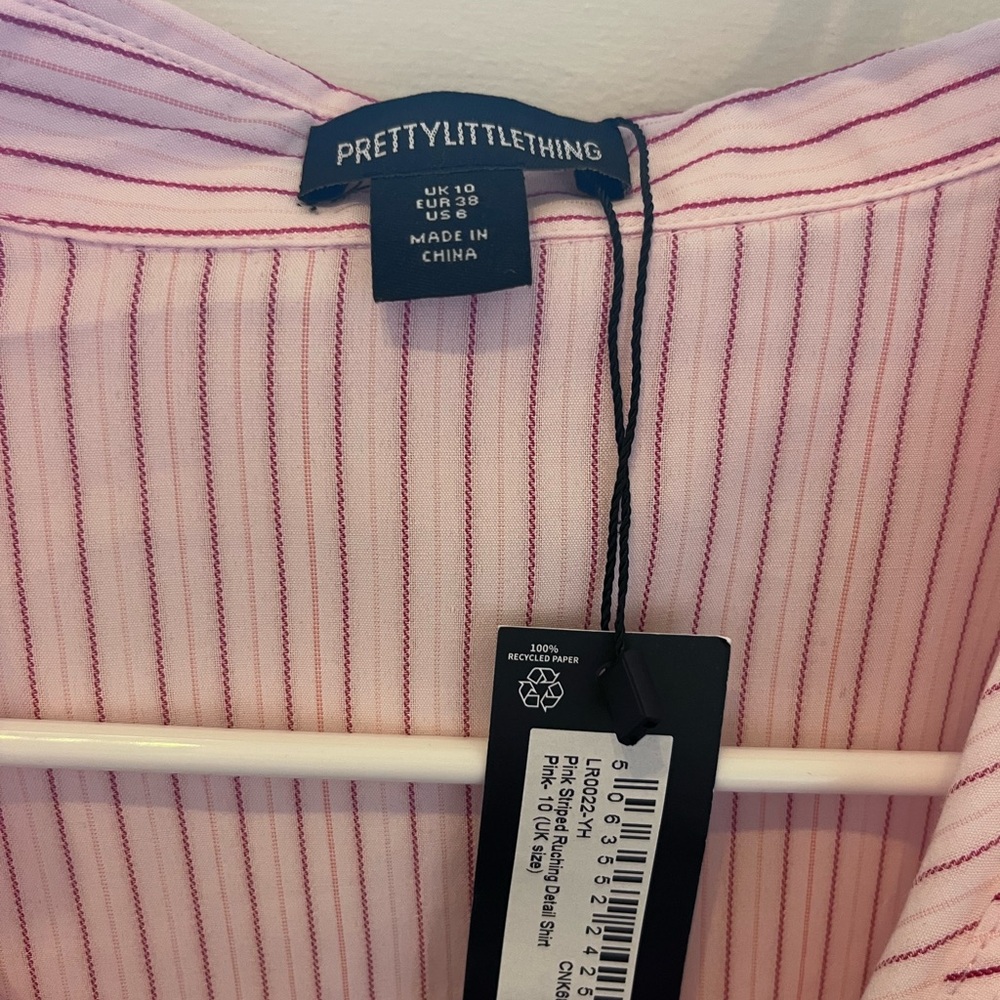 PrettyLittleThing Pink & White Stripe Button Shirt